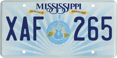 MS license plate XAF265