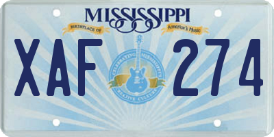 MS license plate XAF274