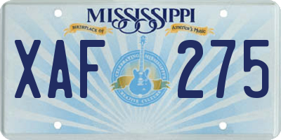 MS license plate XAF275