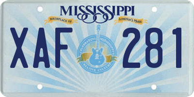 MS license plate XAF281