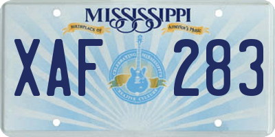 MS license plate XAF283