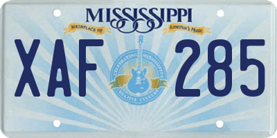 MS license plate XAF285