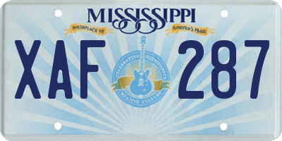 MS license plate XAF287