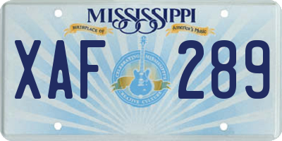 MS license plate XAF289