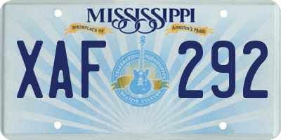 MS license plate XAF292