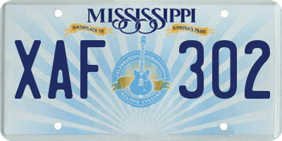 MS license plate XAF302