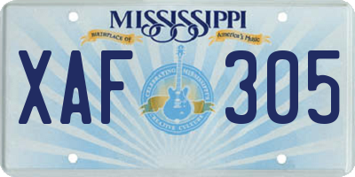 MS license plate XAF305