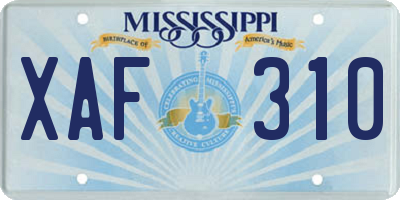 MS license plate XAF310