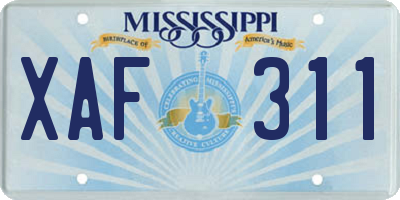 MS license plate XAF311