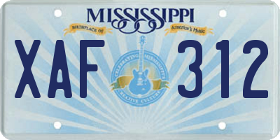 MS license plate XAF312