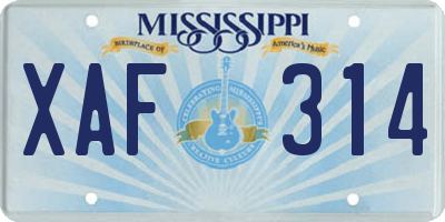 MS license plate XAF314