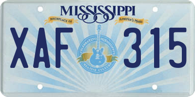 MS license plate XAF315