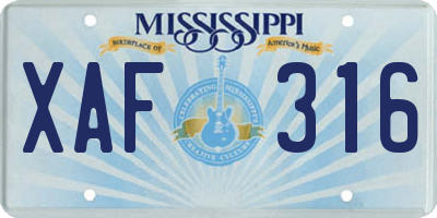 MS license plate XAF316