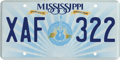MS license plate XAF322