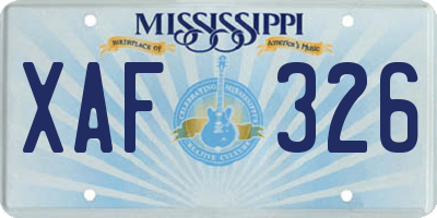 MS license plate XAF326