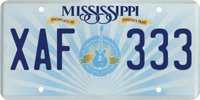 MS license plate XAF333