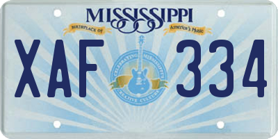 MS license plate XAF334