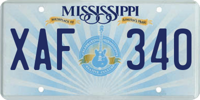 MS license plate XAF340
