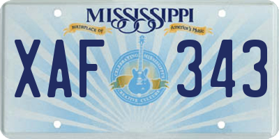 MS license plate XAF343