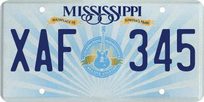 MS license plate XAF345