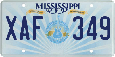 MS license plate XAF349