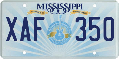 MS license plate XAF350