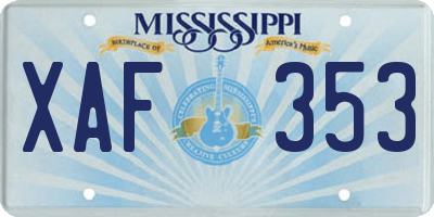 MS license plate XAF353