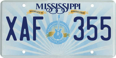 MS license plate XAF355