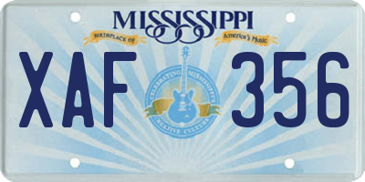 MS license plate XAF356