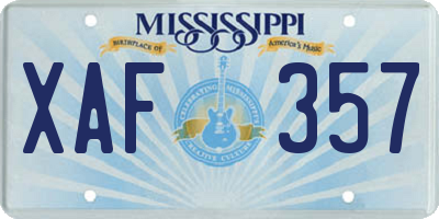 MS license plate XAF357