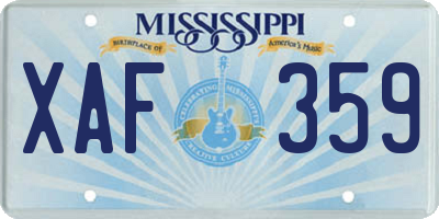 MS license plate XAF359