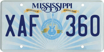 MS license plate XAF360