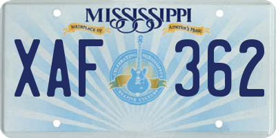 MS license plate XAF362