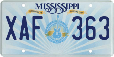 MS license plate XAF363