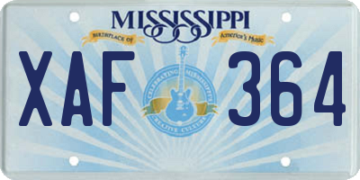 MS license plate XAF364