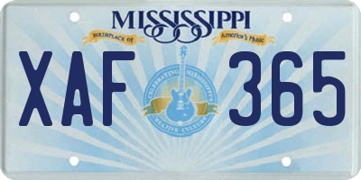 MS license plate XAF365