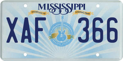 MS license plate XAF366
