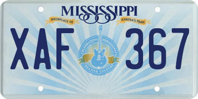 MS license plate XAF367