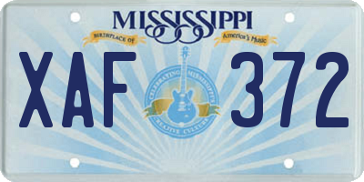 MS license plate XAF372