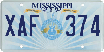 MS license plate XAF374