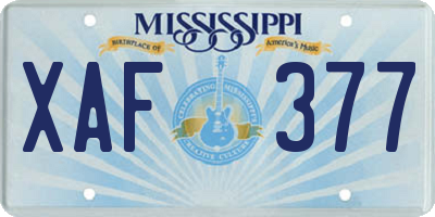 MS license plate XAF377