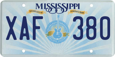 MS license plate XAF380