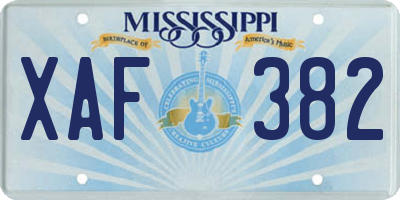 MS license plate XAF382