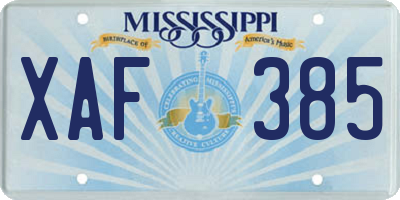MS license plate XAF385