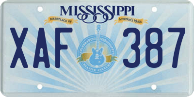 MS license plate XAF387