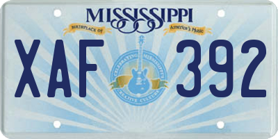MS license plate XAF392