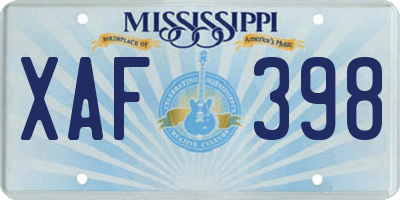 MS license plate XAF398