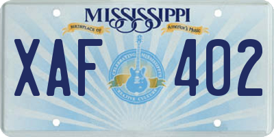 MS license plate XAF402