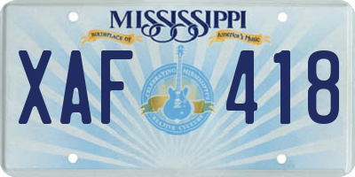 MS license plate XAF418