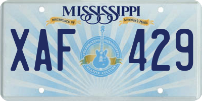 MS license plate XAF429
